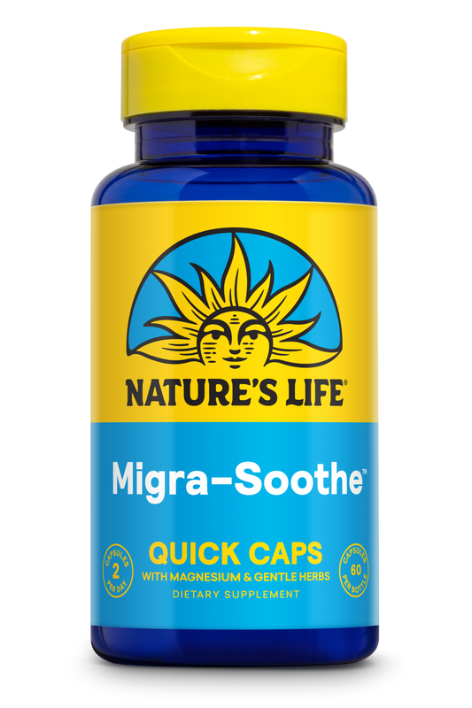 Nature's Life MigraSoothe Quick-Caps | Extra Strength Formula with Magnesium, Feverfew, White Willow | 60ct, 30 Serv.