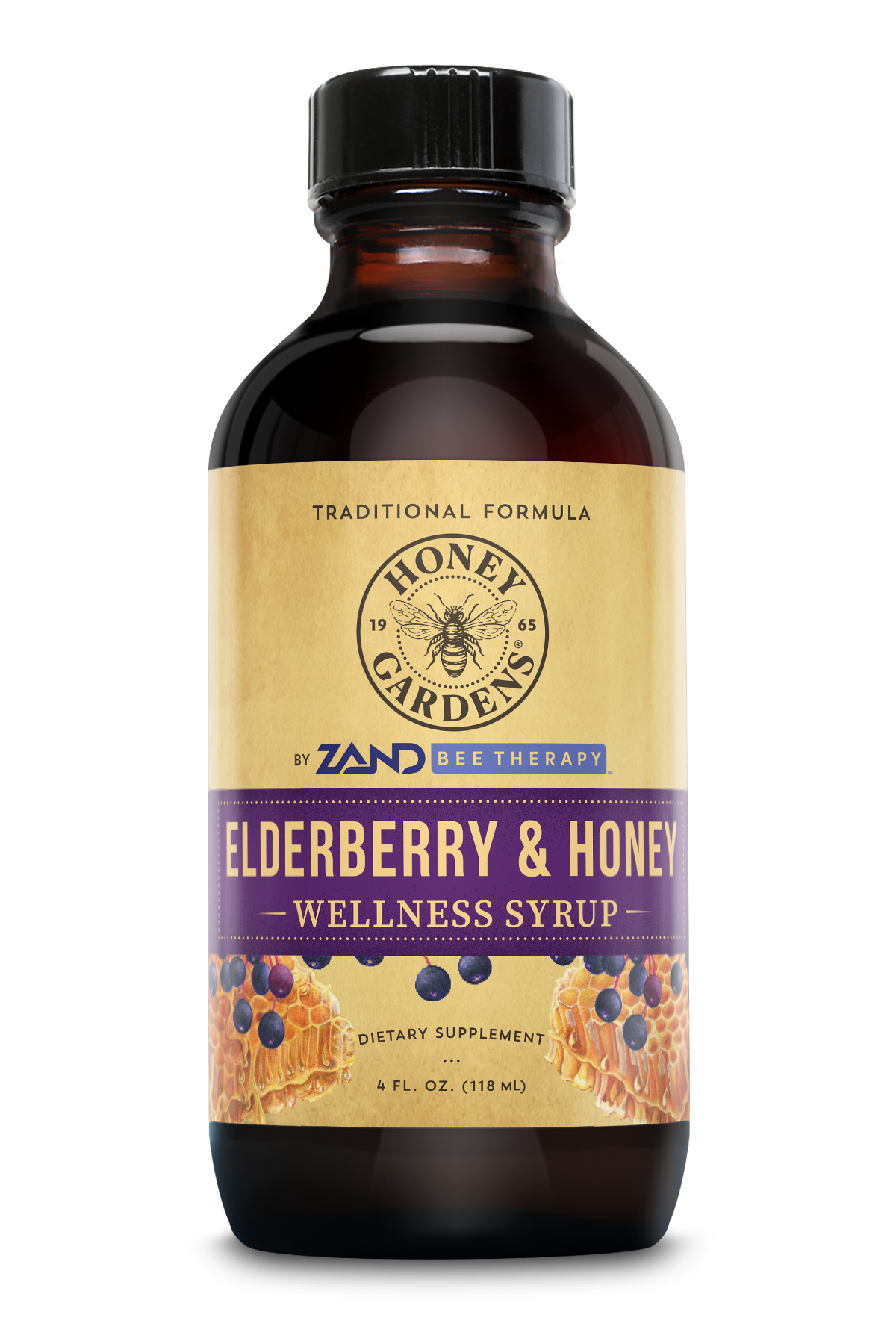 Honey Gardens Elderberry Syrup with Grade A Raw Honey, Propolis, Organic ACV & Elderberries | Traditional Immune Formula w/Echinacea | Made in the USA | 8 fl. oz.