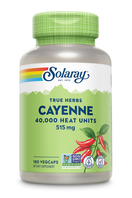 Solaray Cayenne Pepper 515 mg | 40,000 Heat Unit | Healthy Digestion, Circulation, Metabolism & Cardiovascular Support | Non-GMO | 180 VegCaps