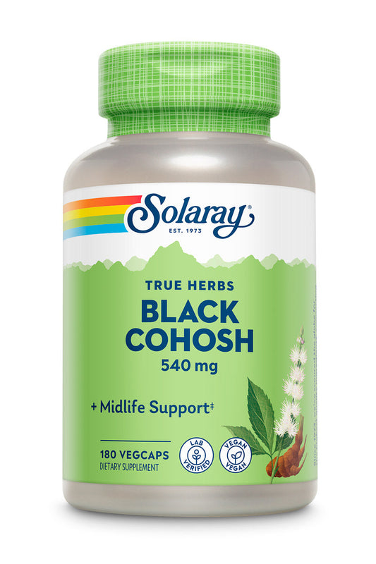 Solaray Black Cohosh 540 mg | Womens Health & Menopause Support Supplement | Whole Root | Non-GMO, Vegan & Lab Verified | 180 VegCaps