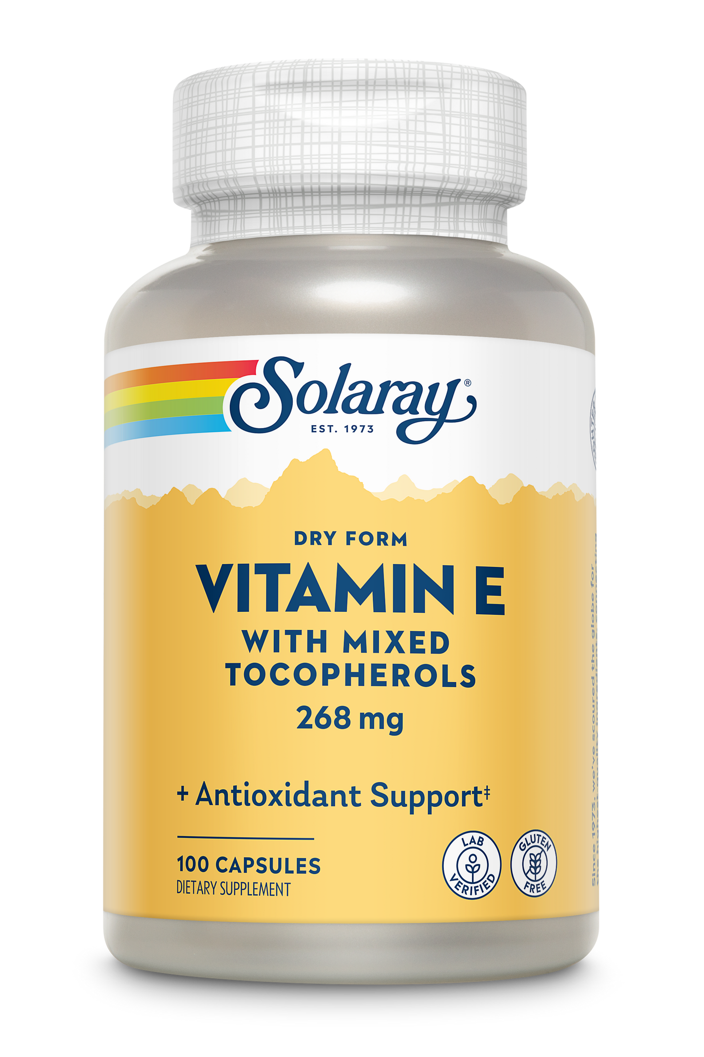 Solaray Vitamin E, Dry 400 IU w/ Mixed Tocopherols Non-Oily Healthy Cardiac Function, Antioxidant Activity & Skin Health Support 100 Capsules