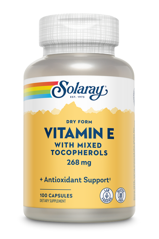 Solaray Vitamin E, Dry 400 IU w/ Mixed Tocopherols Non-Oily Healthy Cardiac Function, Antioxidant Activity & Skin Health Support 100 Capsules