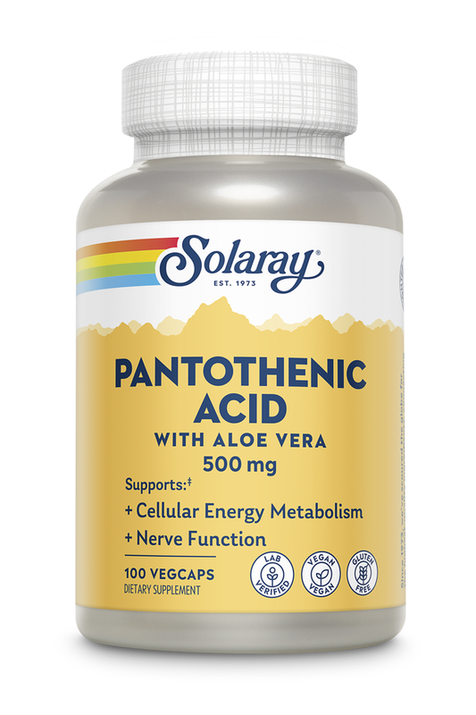 Solaray Pantothenic Acid 500mg Vitamin B-5 for Coenzyme-A Production & Energy Metabolism For Hair, Skin, Nails & Digestive Support 250 VegCaps