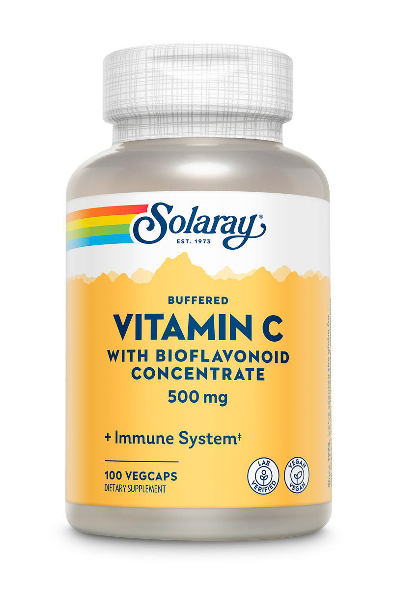 Solaray Vitamin C w/ Bioflavonoid Complex 500mg | Buffered for Easy Digestion | Healthy Immune System, Collagen Synthesis & Antioxidant Support | 100 VegCaps