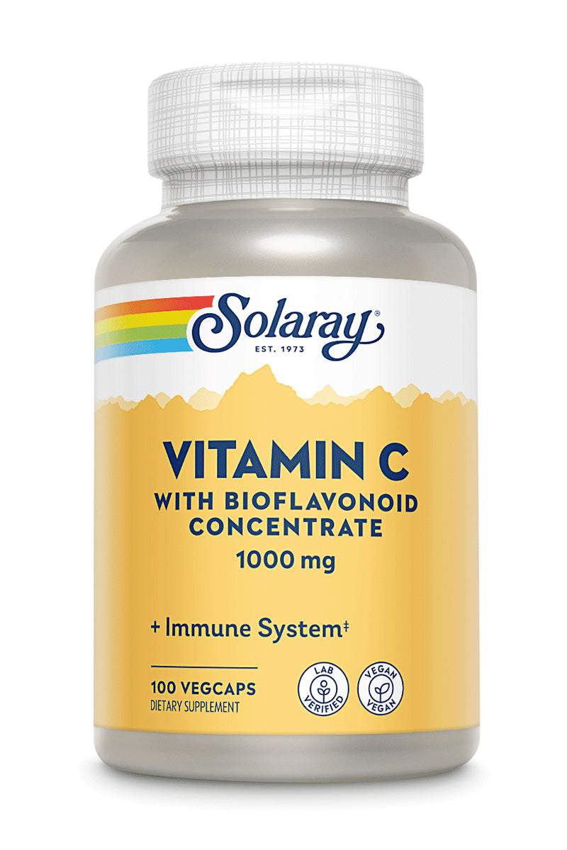 Solaray Vitamin C with Bioflavonoid Concentrate - Rose Hips, Acerola Cherry and Bioflavonoids - Vitamin C 1000mg - Immune Function, Skin, Hair, Nails Support - Vegan - 100 Servings, 100 VegCaps