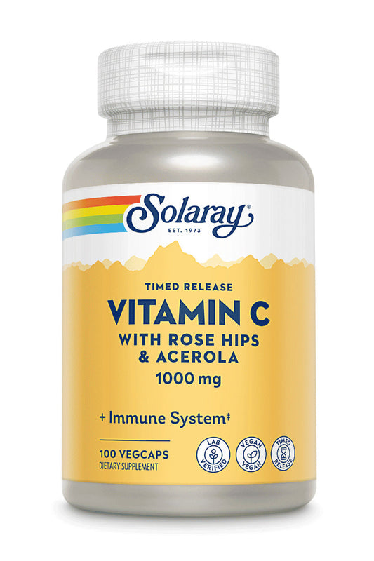 Solaray Vitamin C w/Rose Hips & Acerola | 1000mg | Two-Stage Timed-Release Healthy Immune Function  (100 VegCaps)