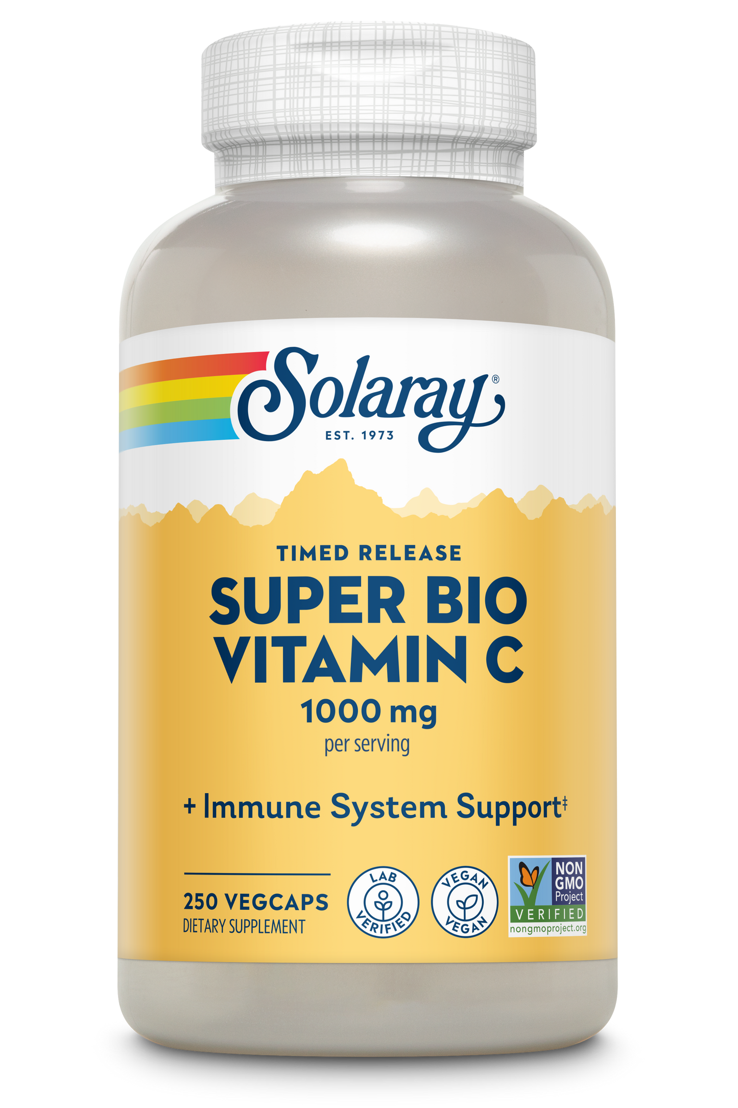 Solaray Super Bio Vitamin C 1000mg, Buffered, Time Release Capsules with Bioflavonoids, Two-Stage for High Absorption & All Day Immune Support, Vegan, 60 Day Guarantee, 125 Servings, 250 VegCaps