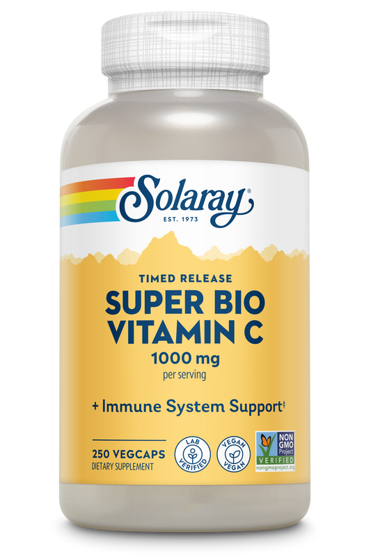 Solaray Super Bio Vitamin C 1000mg, Buffered, Time Release Capsules with Bioflavonoids, Two-Stage for High Absorption & All Day Immune Support, Vegan, 60 Day Guarantee, 125 Servings, 250 VegCaps