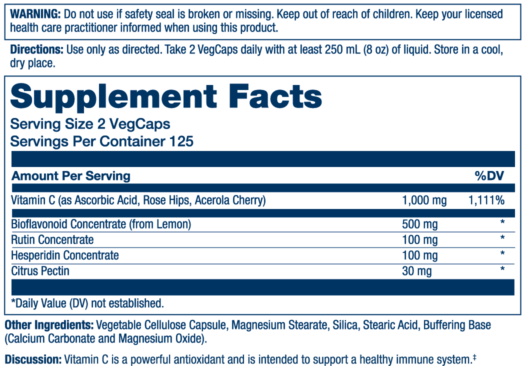 Solaray Super Bio Vitamin C 1000mg, Buffered, Time Release Capsules with Bioflavonoids, Two-Stage for High Absorption & All Day Immune Support, Vegan, 60 Day Guarantee, 125 Servings, 250 VegCaps