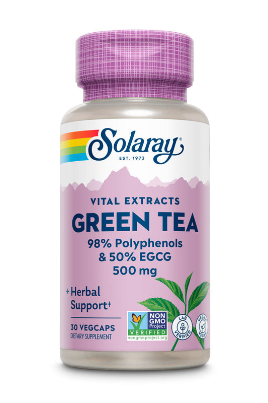 Solaray Guaranteed Potency Green Tea Leaf Extract Double Strength, Veg Cap (Btl-Plastic) 500mg | 30ct