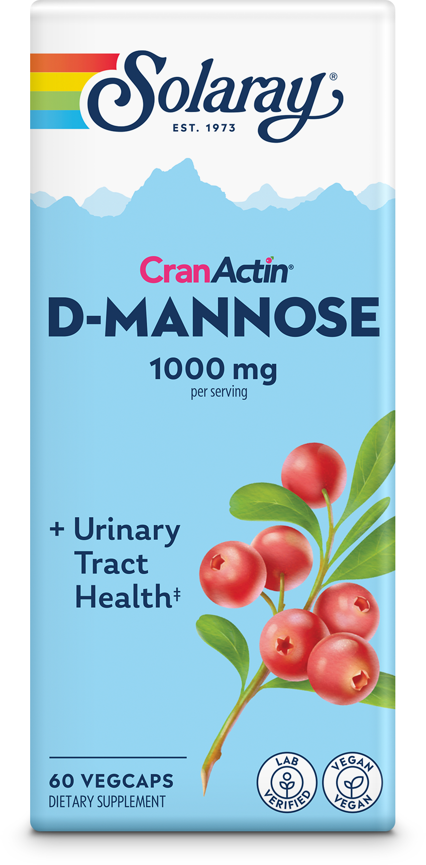 Solaray D-Mannose w/ CranActin Cranberry Extract 1000mg w/ Vit C , Healthy Urinary Tract Support (120 CT)