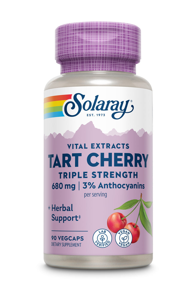 Solaray Triple Strength Tart Cherry Extract - Tart Cherry Capsules with Antioxidants and Anthocyanins for Uric Acid Levels Support - Vegan, 60-Day Guarantee - 45 Servings, 90 VegCaps