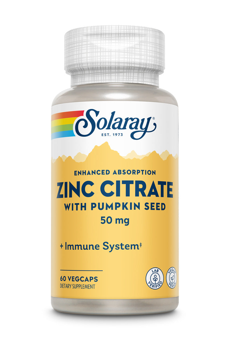 Solaray Zinc Citrate 50mg | Immune Function, Cellular & Skin Health Support | Easy Digestion Formula | 60ct