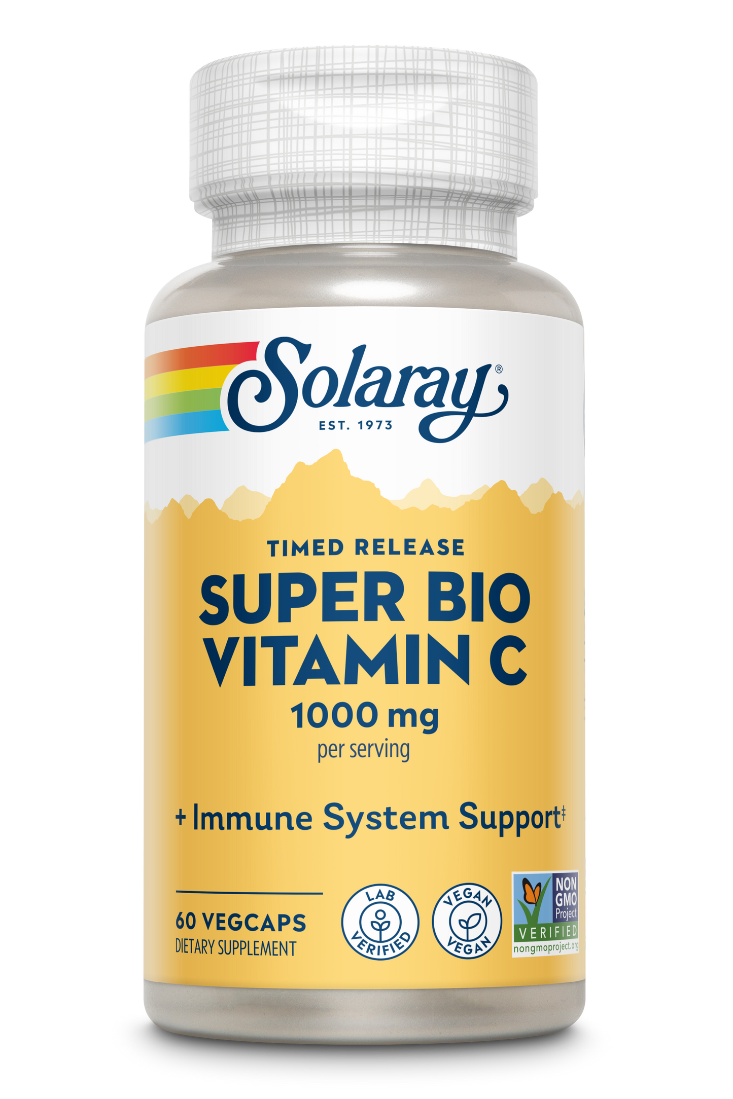 Solaray Super Bio Vitamin C 1000mg, Buffered, Time Release Capsules with Bioflavonoids, Two-Stage for High Absorption & All Day Immune Support, Vegan, 60 Day Guarantee, 30 Servings, 60 VegCaps