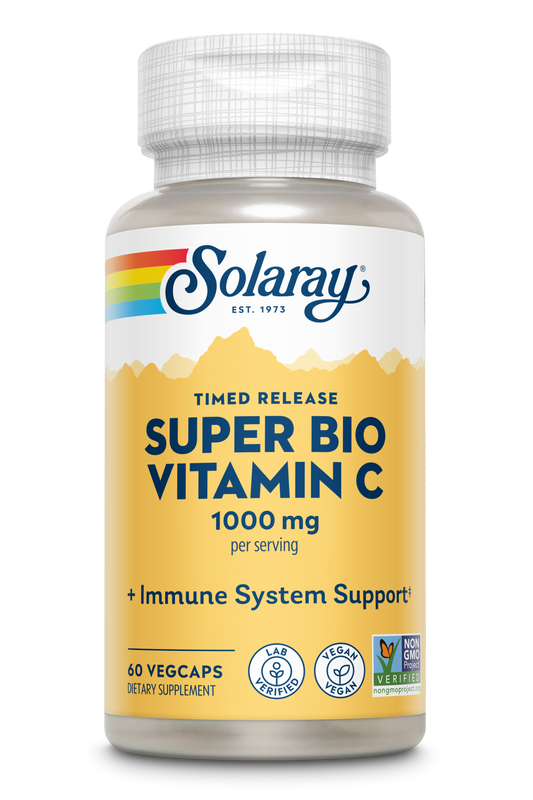 Solaray Super Bio Vitamin C 1000mg, Buffered, Time Release Capsules with Bioflavonoids, Two-Stage for High Absorption & All Day Immune Support, Vegan, 60 Day Guarantee, 30 Servings, 60 VegCaps