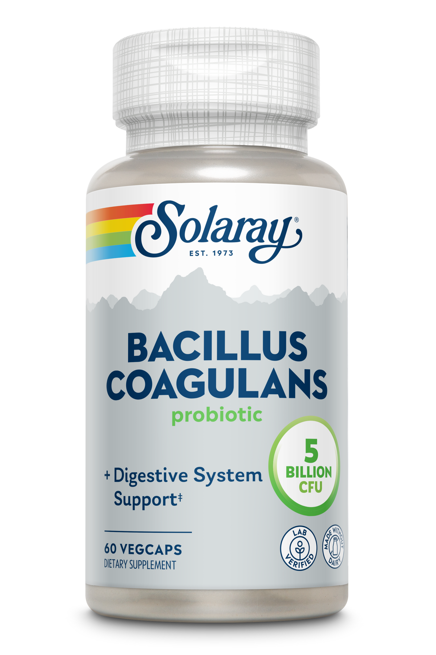 Solaray Bacillus Coagulans Probiotic, Shelf Stable | Full Body Support | 5 Bill. CFUs & Prebiotics, 60 VegCaps, 30 Serv.