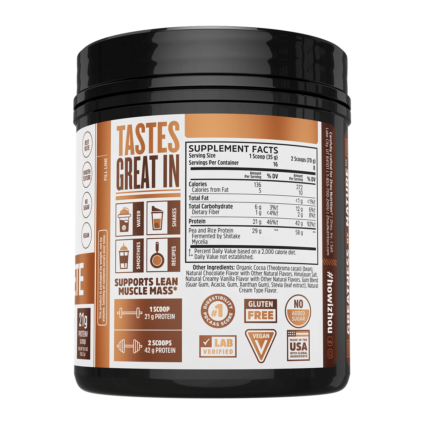 Zhou Nutrition Plant Complete Chocolate Protein Powder