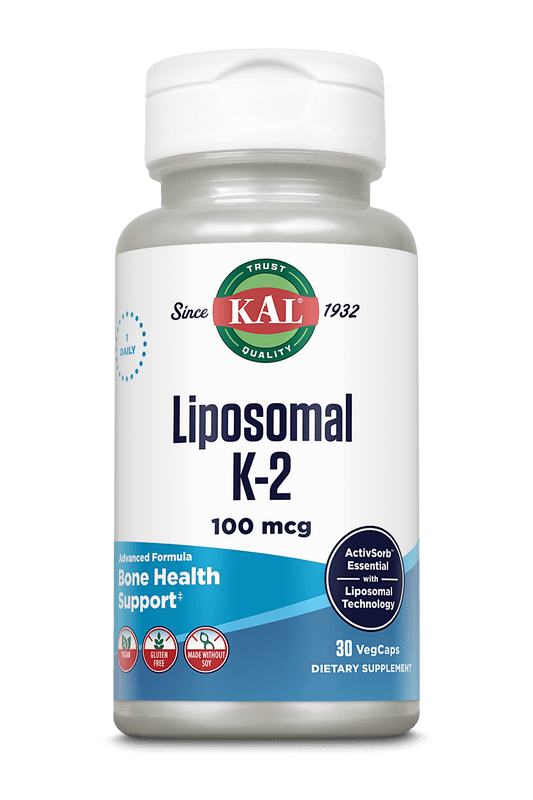KAL Liposomal Vitamin K2 Supplement with MK7 100 mcg, High Absorption, Liposomal Technology, Advanced Bone Support, Vegan Capsules, Gluten Free, Made without Soy, 30 Servings