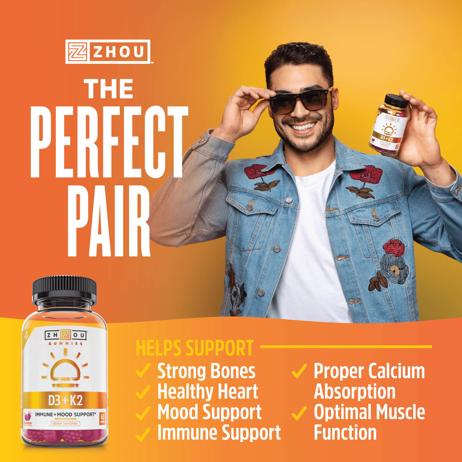 The perfect pair. Helps support strong bones, healthy heart, mood support, immune support, proper calcium absorption, optimal muscle function.