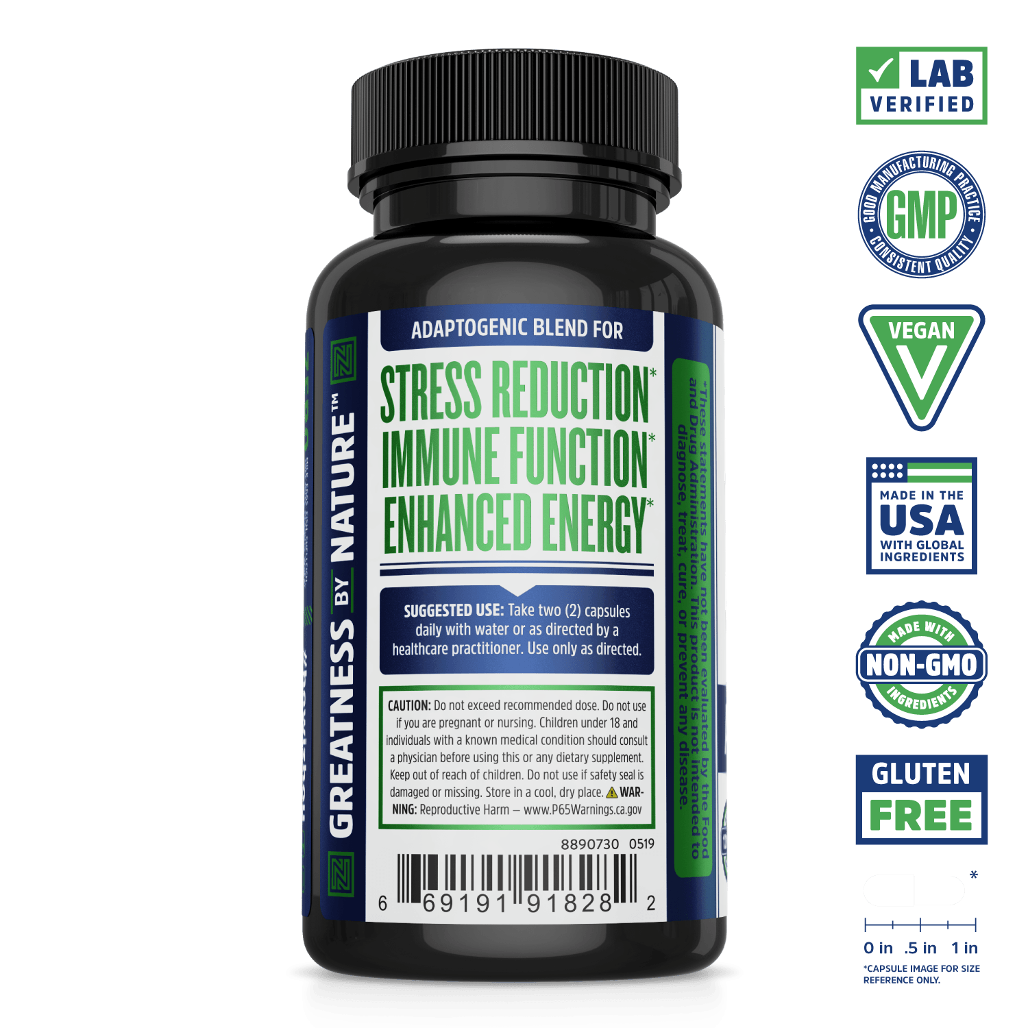 Zhou Nutrition Ashwagandha Supplement. Lab verified, good manufacturing practices, vegan, made with non-GMO ingredients, made in the USA with global ingredients, gluten free.