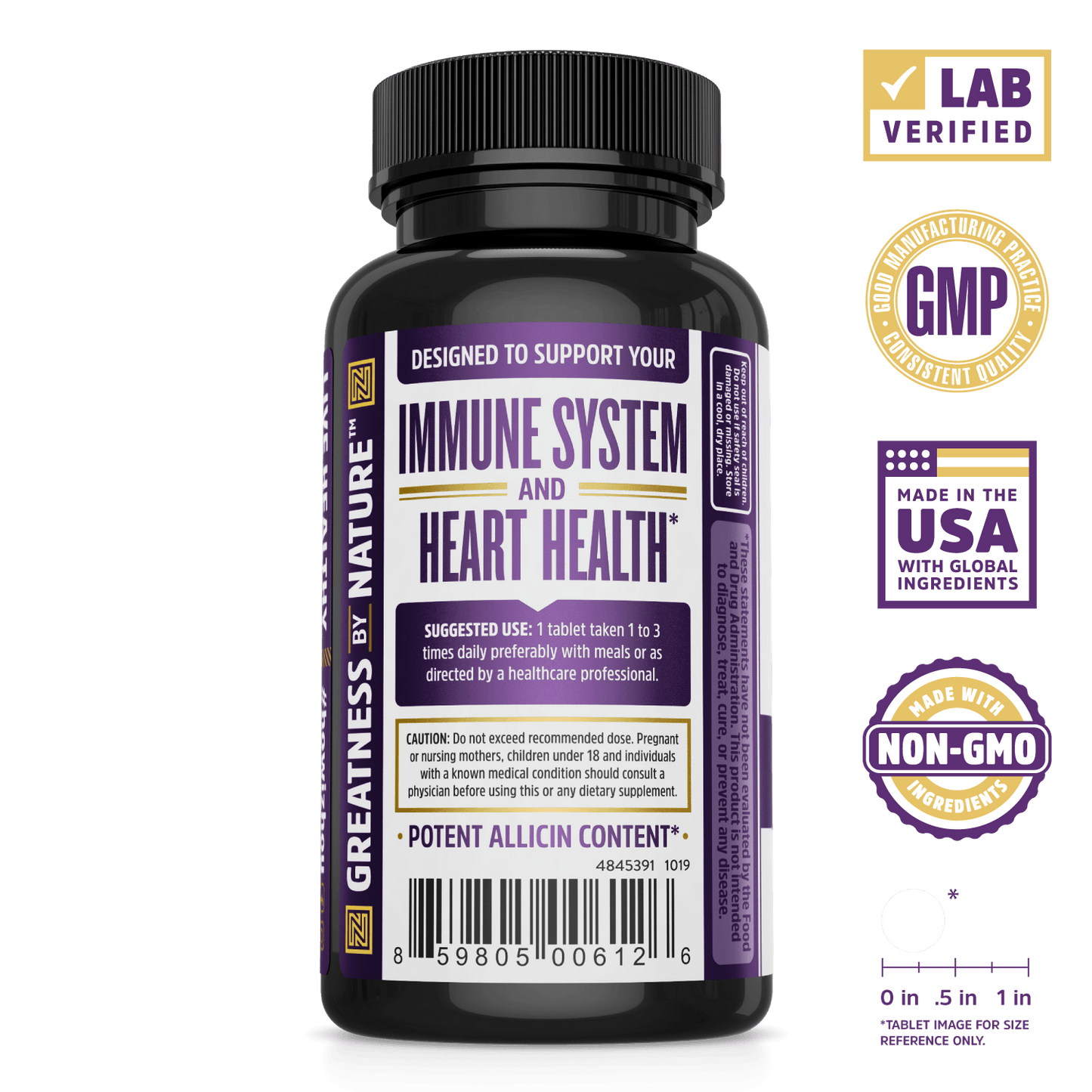 Extra Strength Garlic with Allicin from Zhou Nutrition. Lab verified, good manufacturing practices, made in the USA with global ingredients, made with non-GMO ingredients
