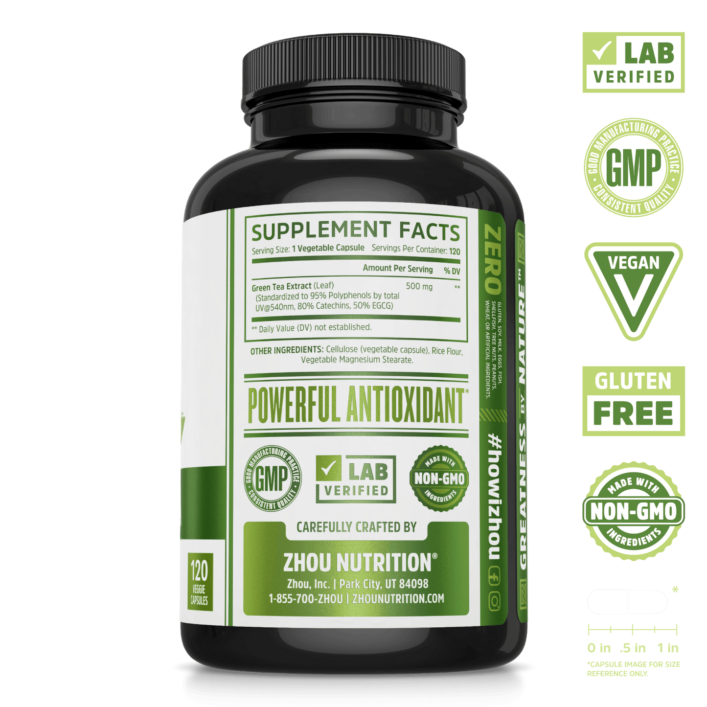 Green Tea Extract Supplement with EGCG. Lab verified, good manufacturing practices, vegan, gluten free, made with non-GMO ingredients