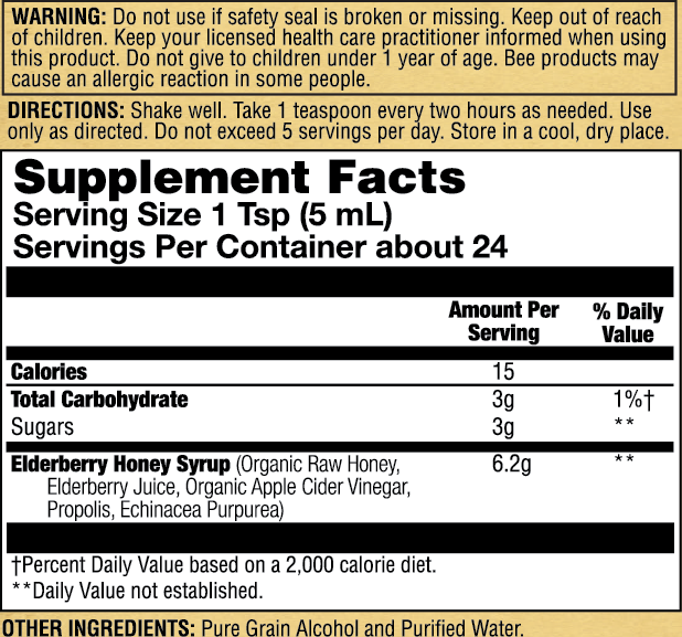 Honey Gardens Elderberry Syrup with Grade A Raw Honey, Propolis, Organic ACV & Elderberries | Traditional Immune Formula w/Echinacea | Made in the USA | 8 fl. oz.