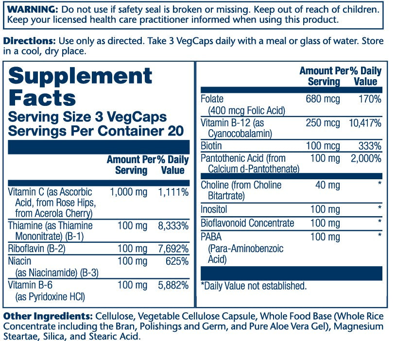 Solaray Mega Vitamin B-Stress, Timed-Release Vitamin B Complex with 1000 mg of Vitamin C for Stress, Energy, Red Blood Cell & Immune Support, Vegan, 60-Day Guarantee, (120 Count (Pack of 1))