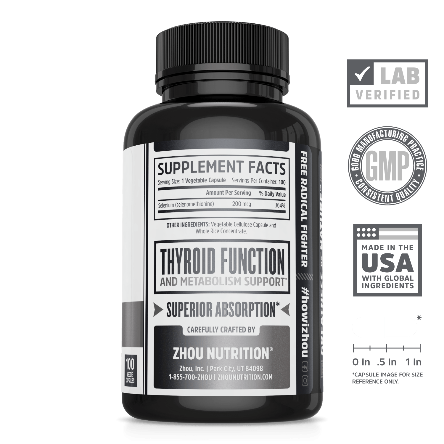 Zhou Nutrition Selenium Essential Micronutrient Supplement. Lab verified, good manufacturing practices, made in the USA with global ingredients.