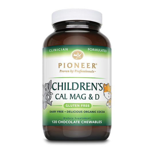 Pioneer Cal Mag & Vitamin D Chewable for Children | Chocolate Flavor from Organic Cocoa | No Sugar, Dairy or Gluten | 120 Count