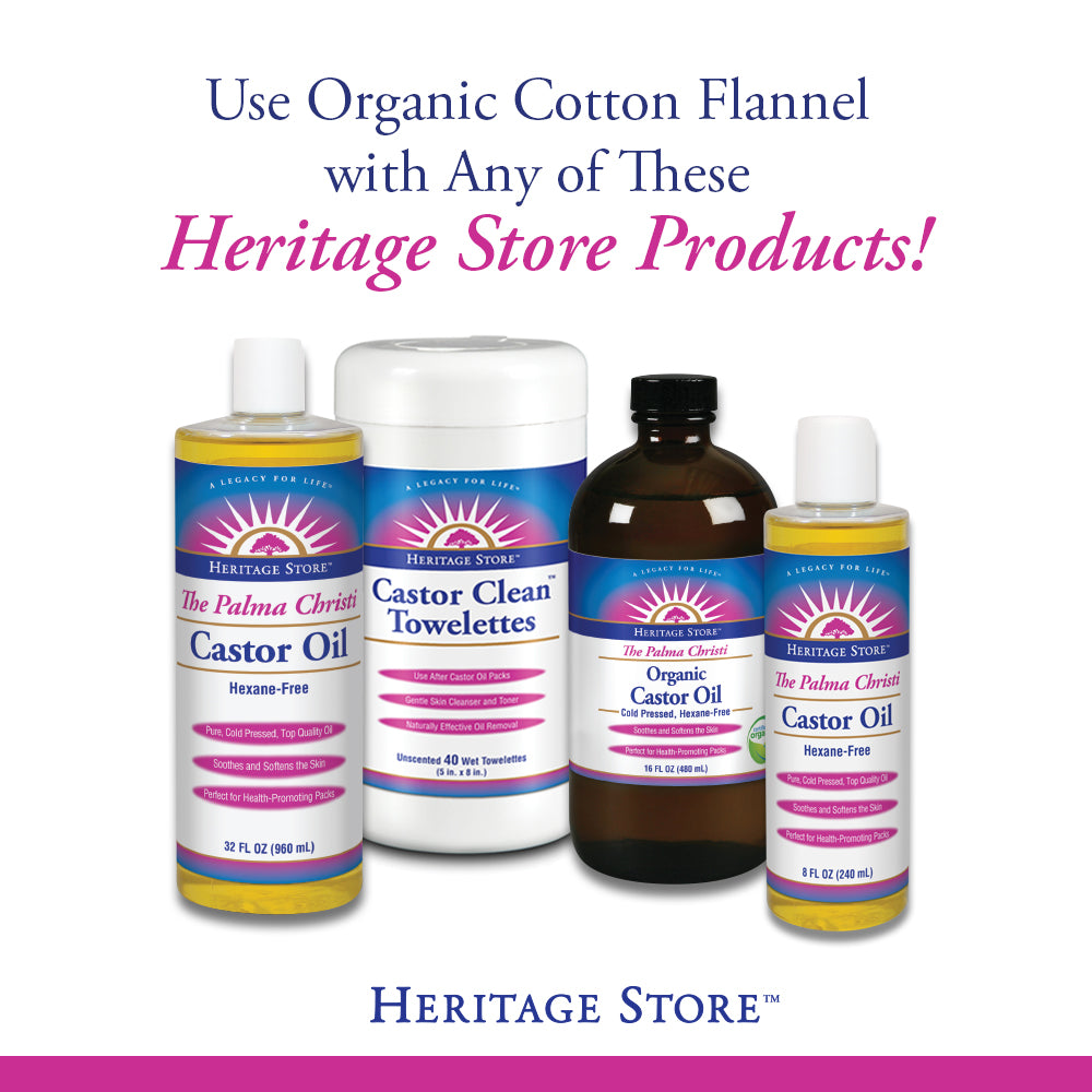 Heritage Store Cotton Organic Flannel | Use in Castor Oil Pack | Natural & Unbleached, Sewn in USA | Reusable | 13 x 15