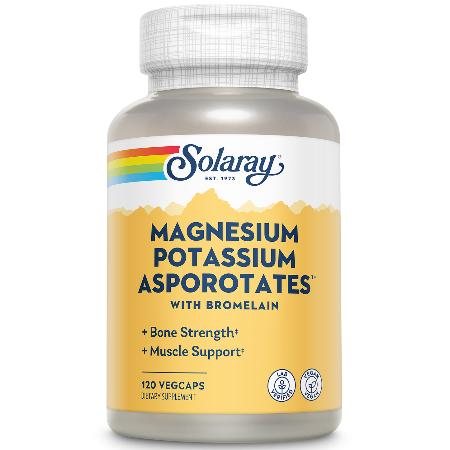 Solaray Magnesium and Potassium Asporotates w/ Bromelain, Healthy Electrolyte, Muscle, Heart & Cellular Support, 60 Servings, 120 VegCaps