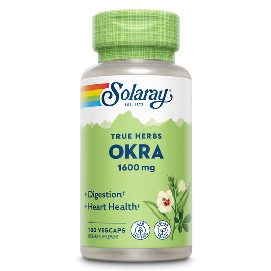 Solaray Okra Fruit 400mg Healthy Digestion & Cardiovascular Function Soluble Fiber Including Gums & Pectins Non-GMO & Vegan 100 VegCaps