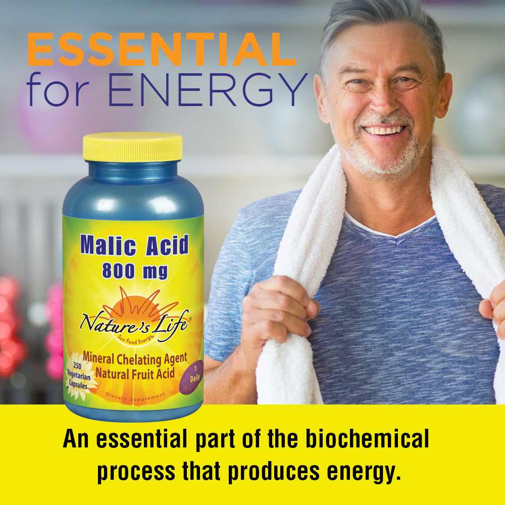 Nature's Life Malic Acid 800 mg Chelating Agent May Help Support Energy & Muscle Comfort No Gluten, Non-GMO 250 Count