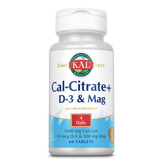 KAL Cal-Citrate Plus 1000mg | Blend of Calcium Citrate, Magnesium and Vitamin D-3 | For Healthy Bones & Teeth | No Gluten & Non-GMO | 60 Tablets