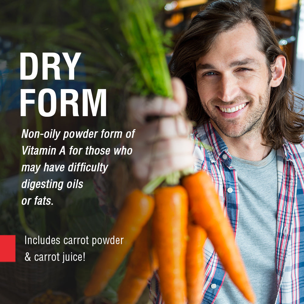 Solaray Dry Form Vitamin A - Vitamin A as 60% Beta Carotene and 40% Retinyl Palmitate with Carrot Powder - Eyes, Antioxidant Activity, and Immune System Support - 60 Servings, 60 VegCaps