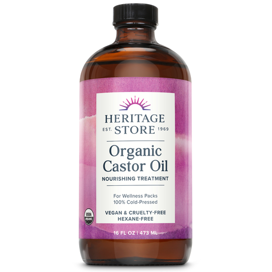 Heritage Store Organic Castor, Glass Bottle, Cold Pressed, Rich Hydration for Hair & Skin, Bold Lashes & Brows  (16 Fl Oz)