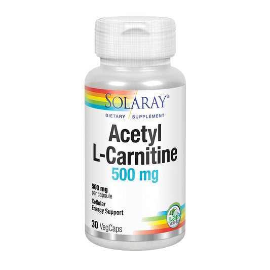 Solaray Acetyl L-Carnitine 500 mg | Healthy Cellular Energy, Memory, Mood, and Cardiovascular Support | 30 VegCaps