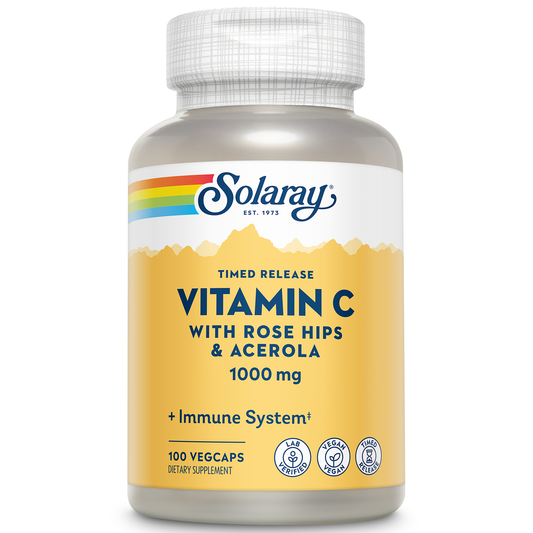 Solaray Vitamin C w/Rose Hips & Acerola | 1000mg | Two-Stage Timed-Release Healthy Immune Function  (100 VegCaps)