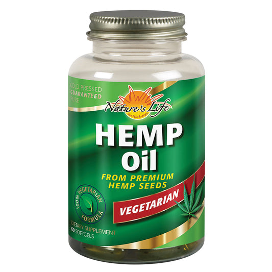 Natures Life Hemp Seed Oil, Vegetarian | W/ Omega Fatty Acids | Skin Health, Heart, Brain & Mood Support | 60ct, 30 Serv