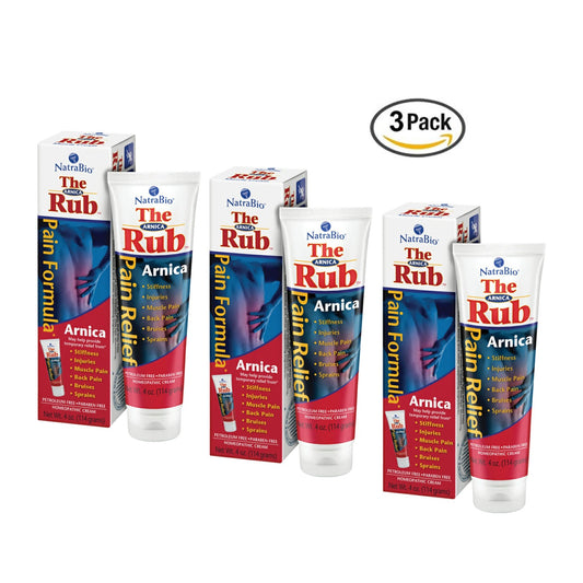 NatraBio The Arnica Rub | 8% Arnica | Homeopathic Pain Formula for Relief from Stiffness, Injuries, Muscle | 4oz | 3 pk