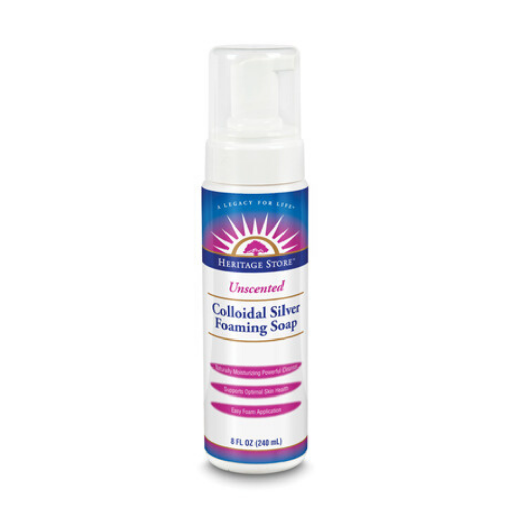 HERITAGE STORE Colloidal Silver Soap, Foam, Unscented (Btl-Plastic) | 8oz