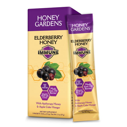 Honey Gardens Elderberry Syrup with Grade A Raw Honey, Propolis, Organic ACV & Elderberries | Traditional Immune Formula w/Echinacea | Made in the USA | 5 Packets
