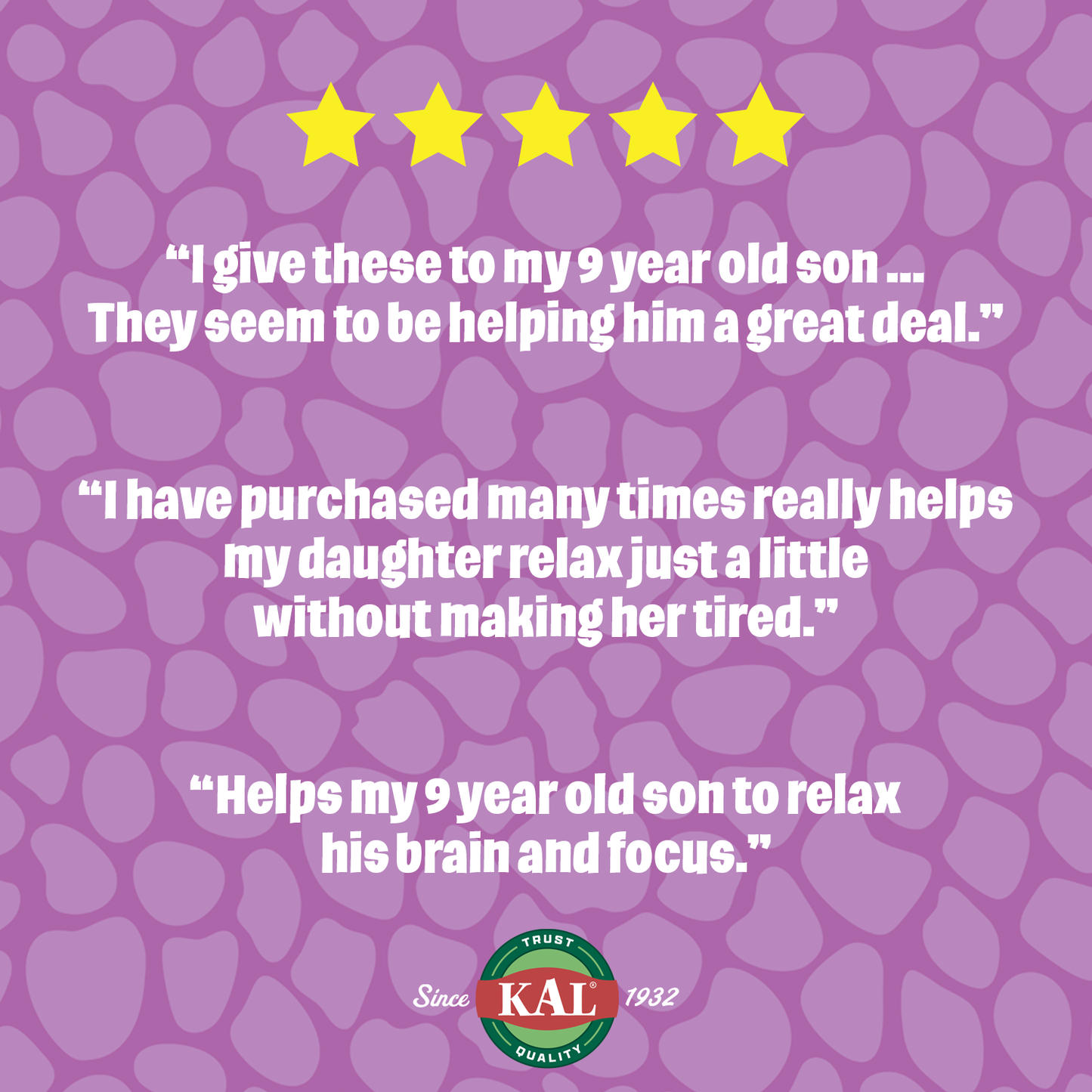 KAL Relax-a-Saurus, Stress Support for Kids , L-Theanine Relaxation Blend for Children , No Sugar, Grape Flavor Chewables , 30 Servings