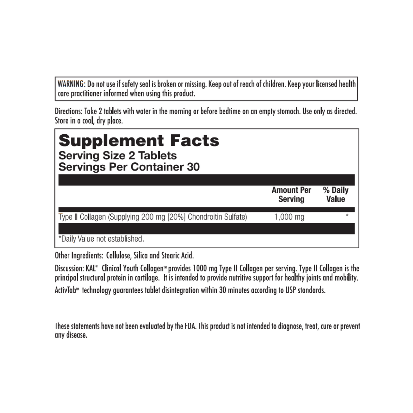 Kal Clinical Youth Collagen Type II | 60 ct 500 mg