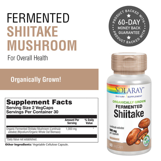 Solaray Fermented Shiitake Mushroom 500mg | Healthy Immune, Liver & Digestive Function Support | Non-GMO & Vegan | 60 VegCaps