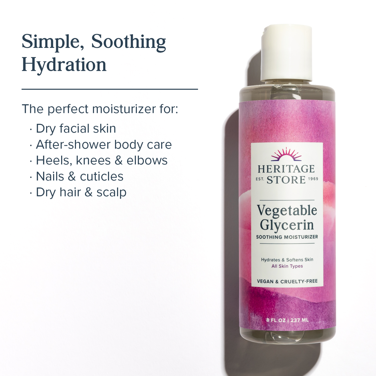 Heritage Store Vegetable Glycerin Soothing Moisturizer, Oil Free Hydration for Skin Care, Hair Care, Face & Body, DIY Beauty Products & More, Soothes & Softens, Made Without Parabens, Vegan, 8oz