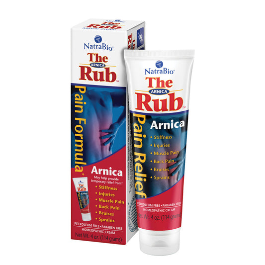 NatraBio The Arnica Rub | 8% Arnica | Homeopathic Pain Formula for Relief from Stiffness, Injuries, Muscle Pain, Back Pain, Bruises & Sprains | 4 oz