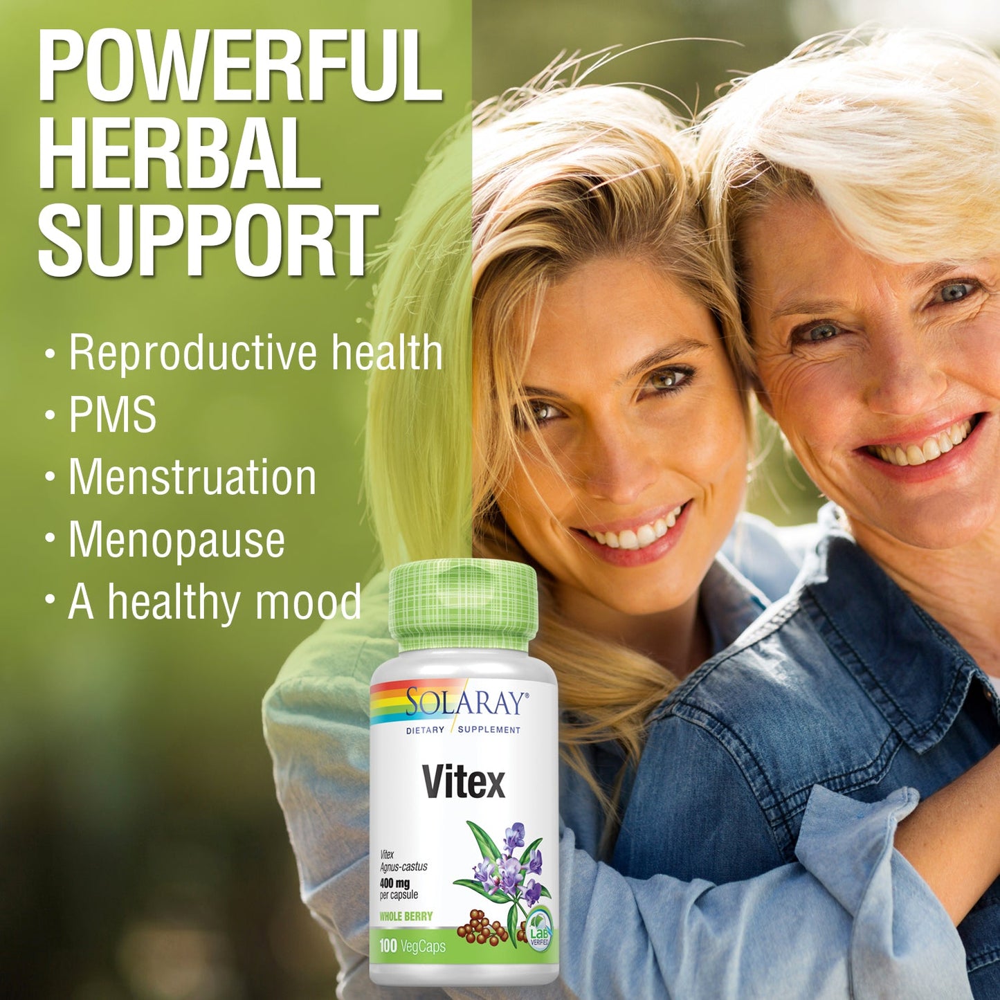 Solaray Vitex Berry 400mg | Womens Healthy Hormone Balance Formula | Menstruation & Menopause Support, 100ct