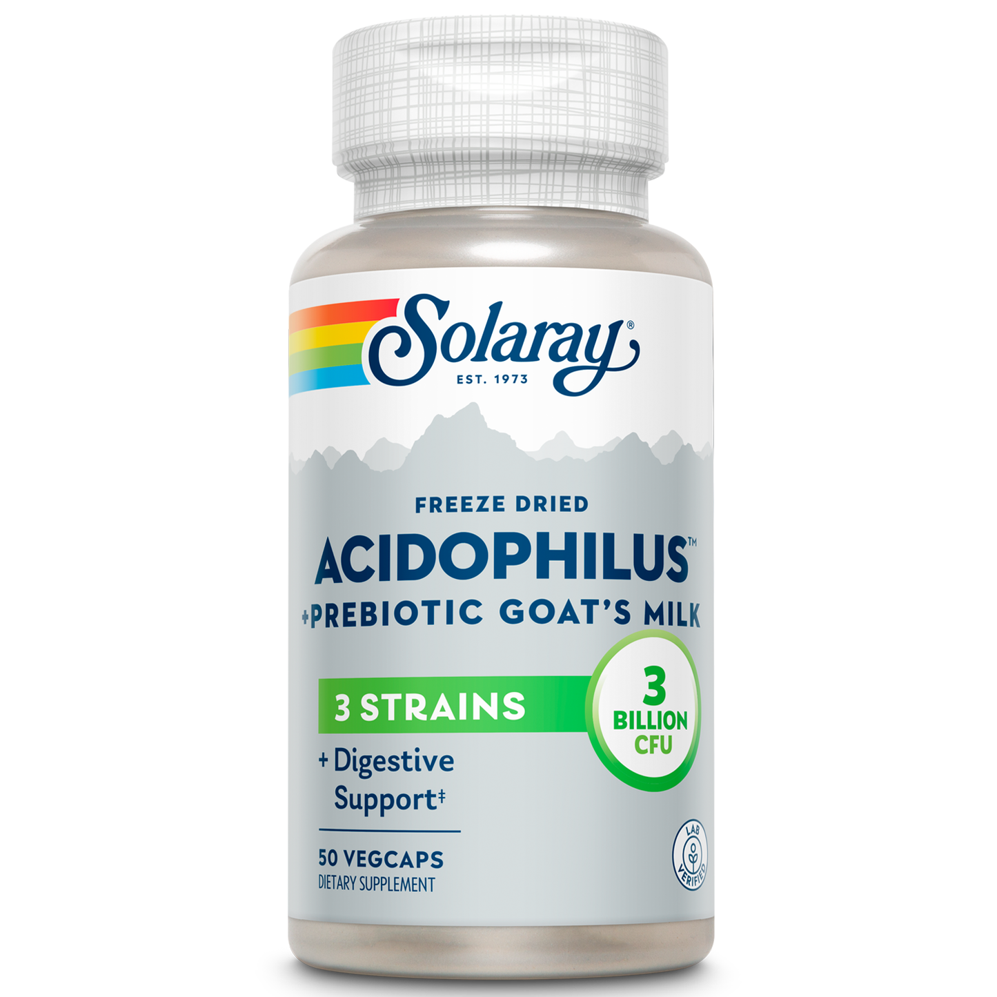Solaray Acidophilus 3 Strain Probiotic & Prebiotic Goats Milk | 3 Billion CFU & Freeze Dried | 50 VegCaps